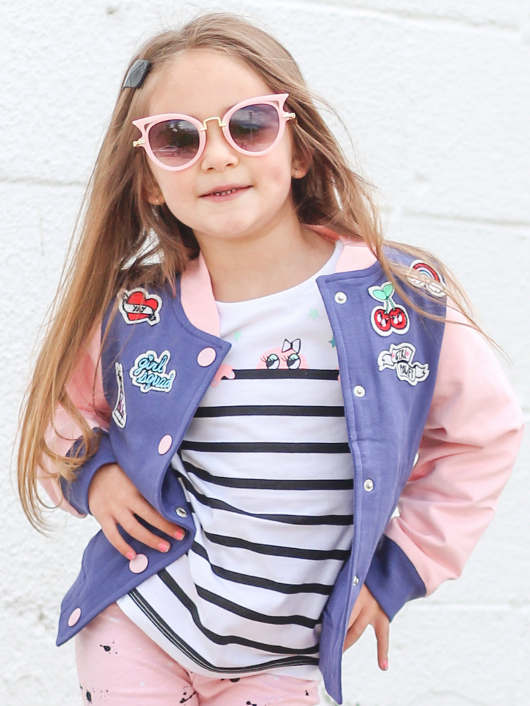 Girls Varsity Bomber with Patches OUT OF STOCK